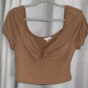 Brown Ribbed Crop Top